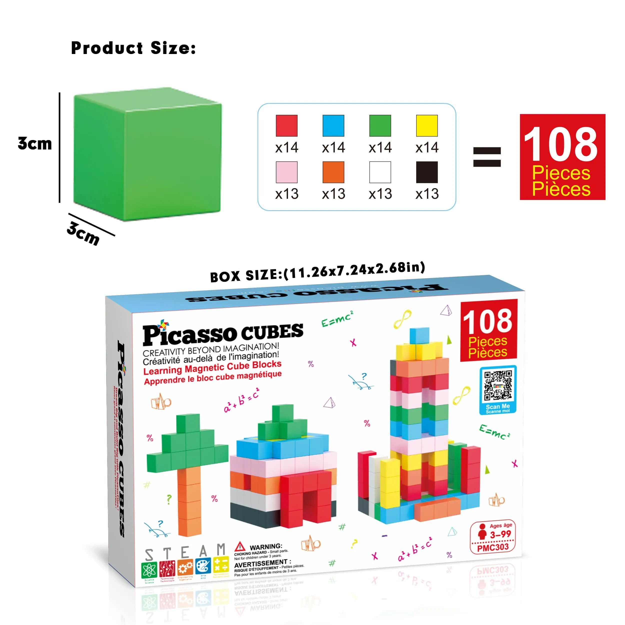 1.2" 108 Piece Magnet Building Cubes