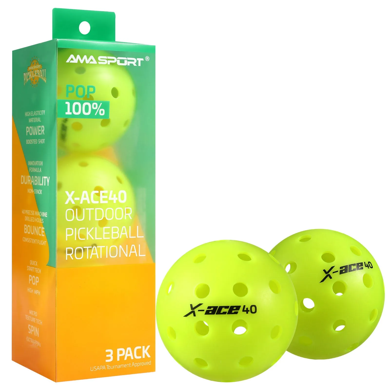 40 Hole Pickleballs Set Outdoor Pickleball Balls Rotational Lightweight USAPA Pickleball Ball