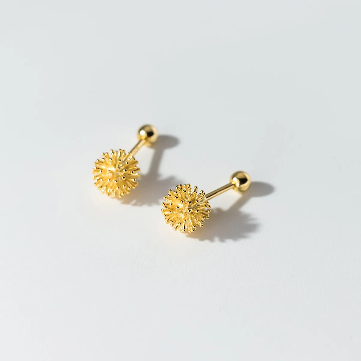 925 Silver Dandelion Ball Back Earrings