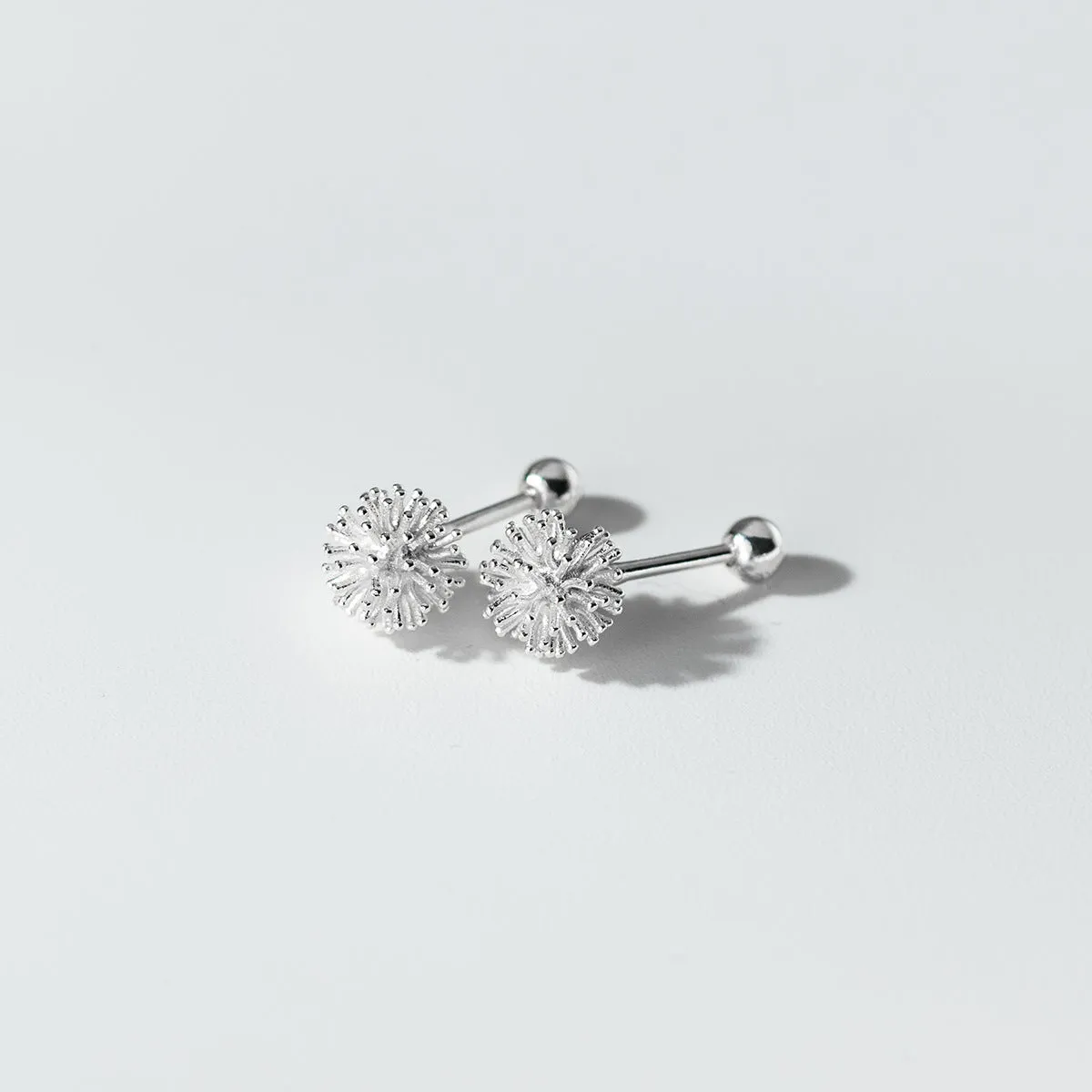 925 Silver Dandelion Ball Back Earrings