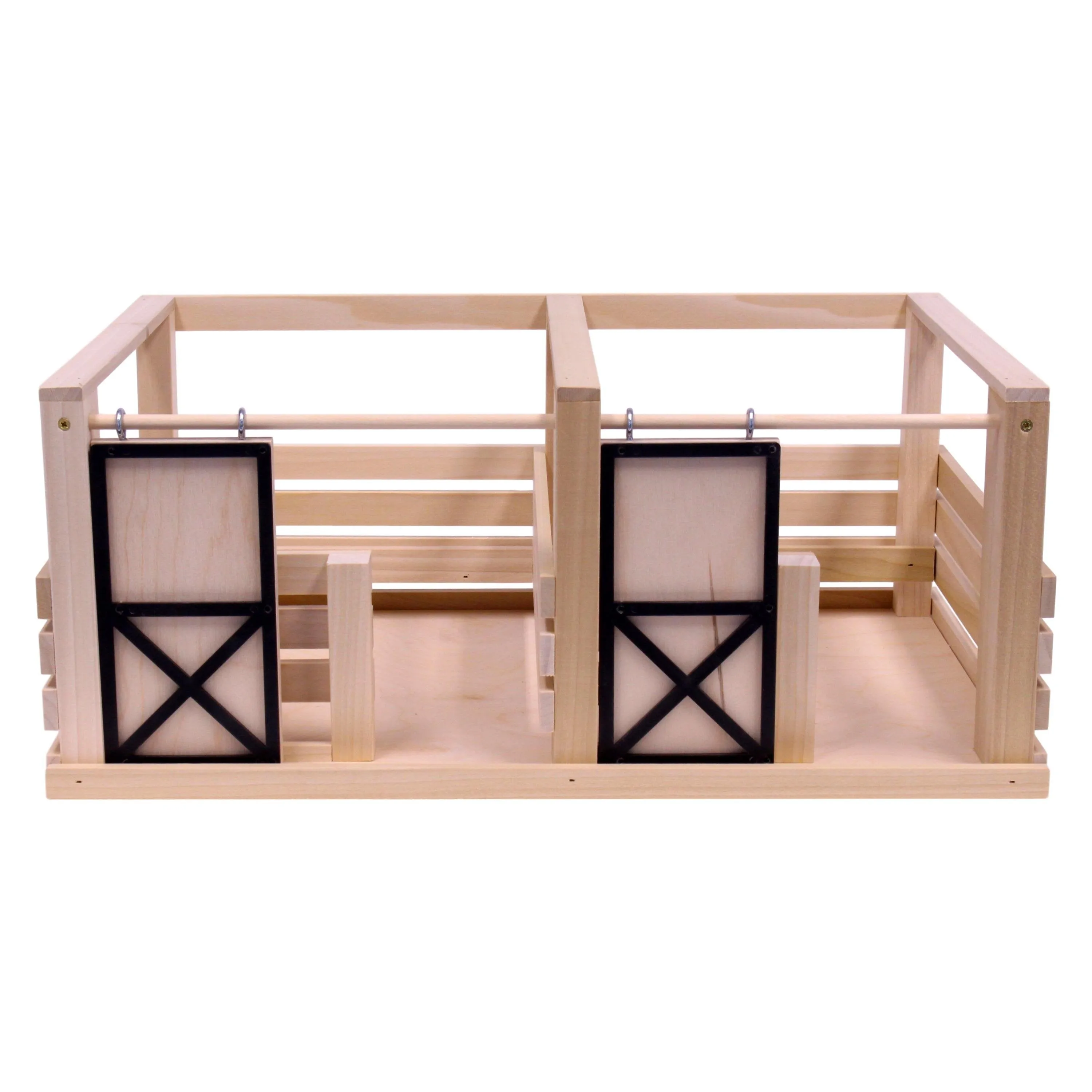 Amish-Made Wooden Toy 2 Stall Horse Stable with Sliding Stall Doors