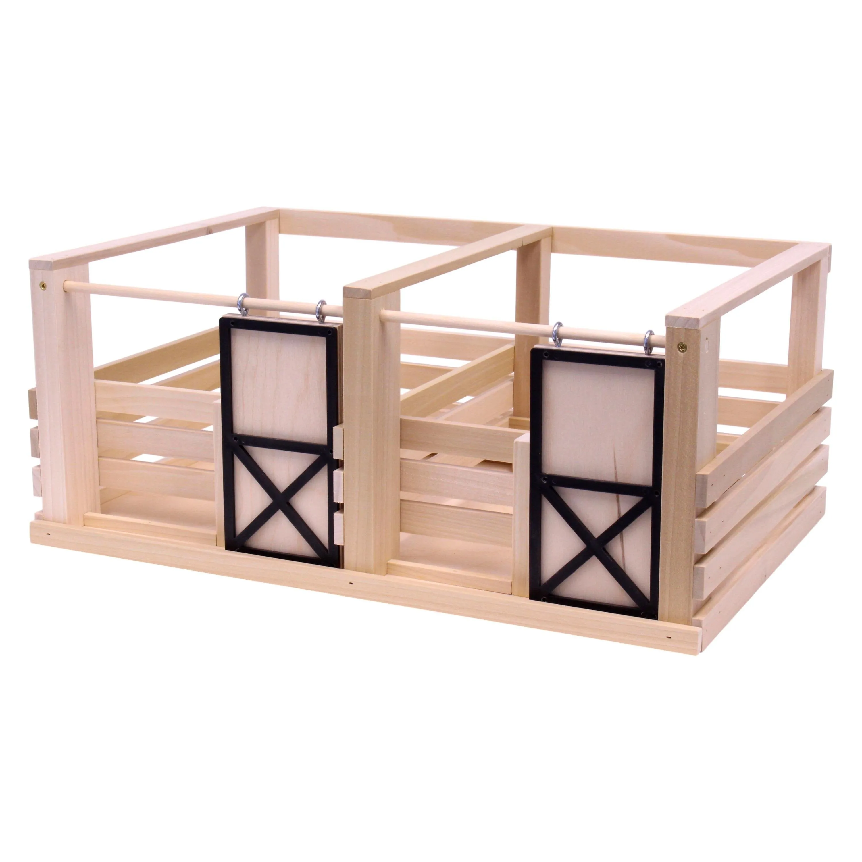 Amish-Made Wooden Toy 2 Stall Horse Stable with Sliding Stall Doors