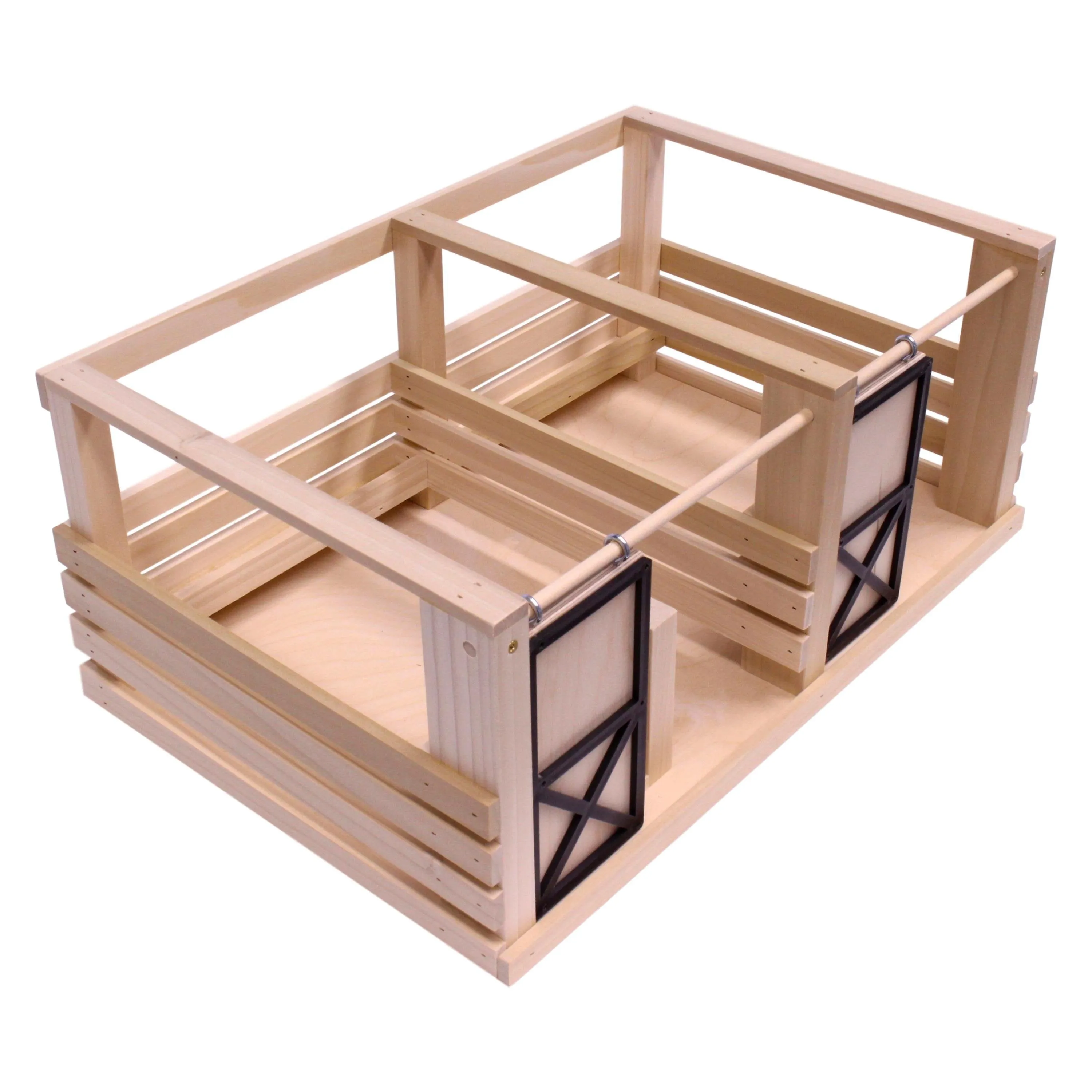 Amish-Made Wooden Toy 2 Stall Horse Stable with Sliding Stall Doors