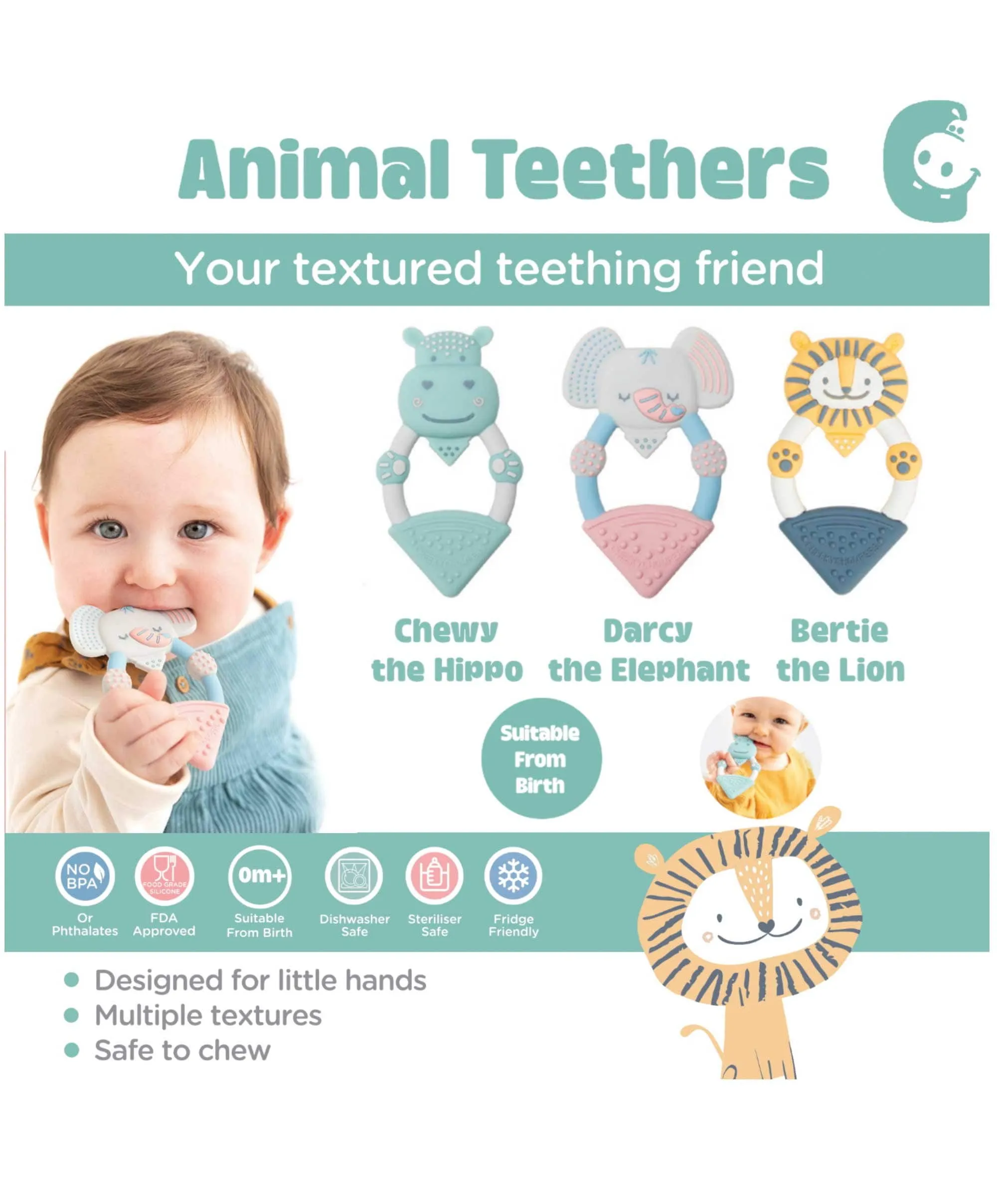 Cheeky Chompers Bertie the Lion - Textured Animal Teether