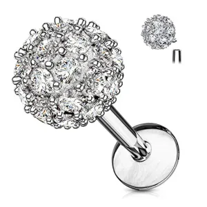 CZ Paved 6mm Ball Top 316L Surgical Steel WildKlass Internally Threaded Labret, Monroe, Ear Cartilage Studs