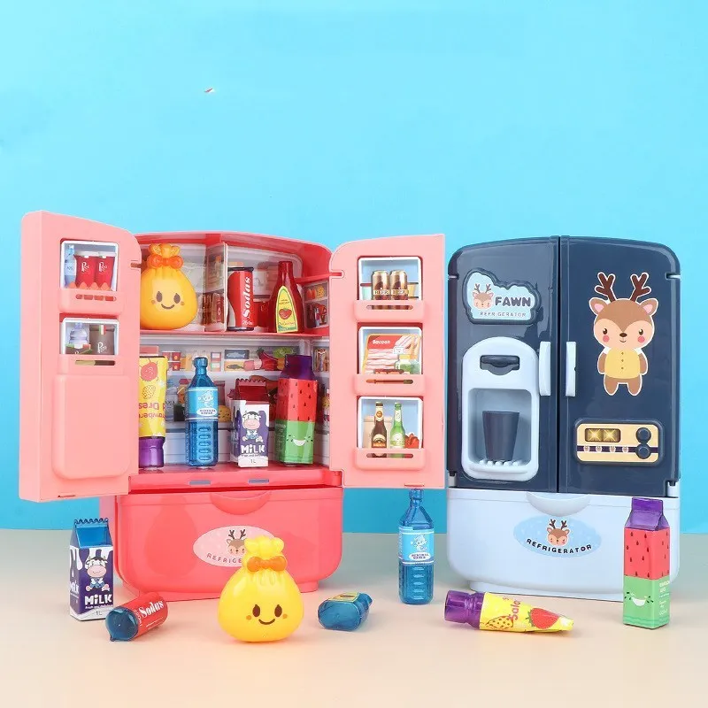 Double Door Mini Appliance Girl Smart Refrigerator Toy