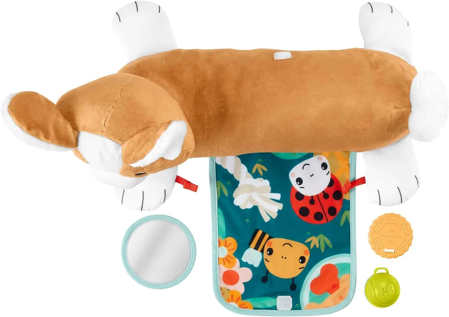 Fisher Price - 3-In-1 Puppy Tummy Wedge Plush With Teether Rattle & Mirror Toys