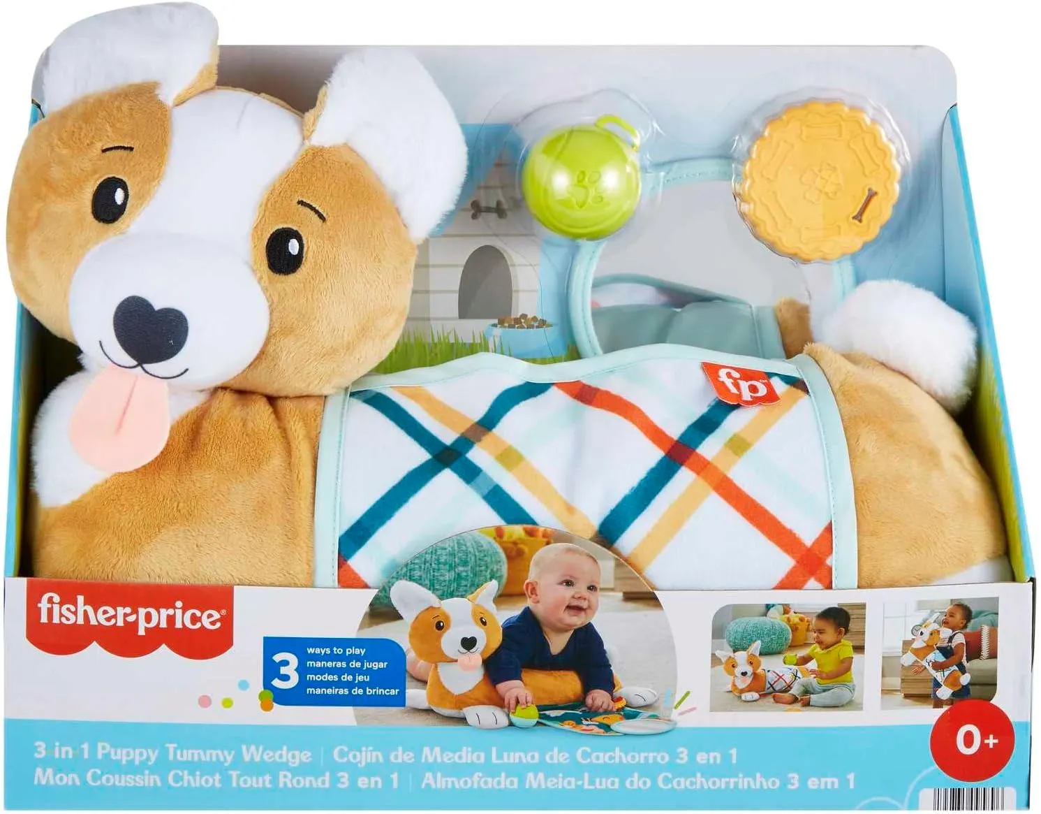 Fisher Price - 3-In-1 Puppy Tummy Wedge Plush With Teether Rattle & Mirror Toys