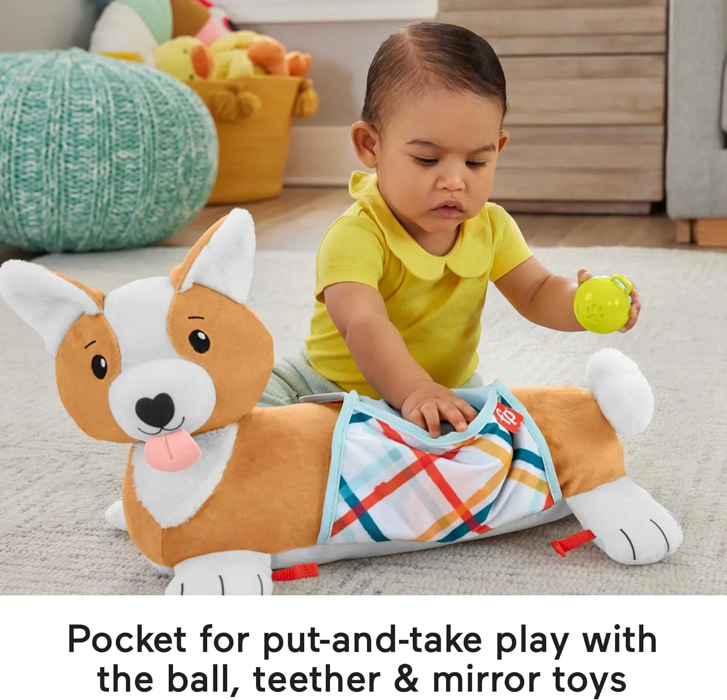 Fisher Price - 3-In-1 Puppy Tummy Wedge Plush With Teether Rattle & Mirror Toys