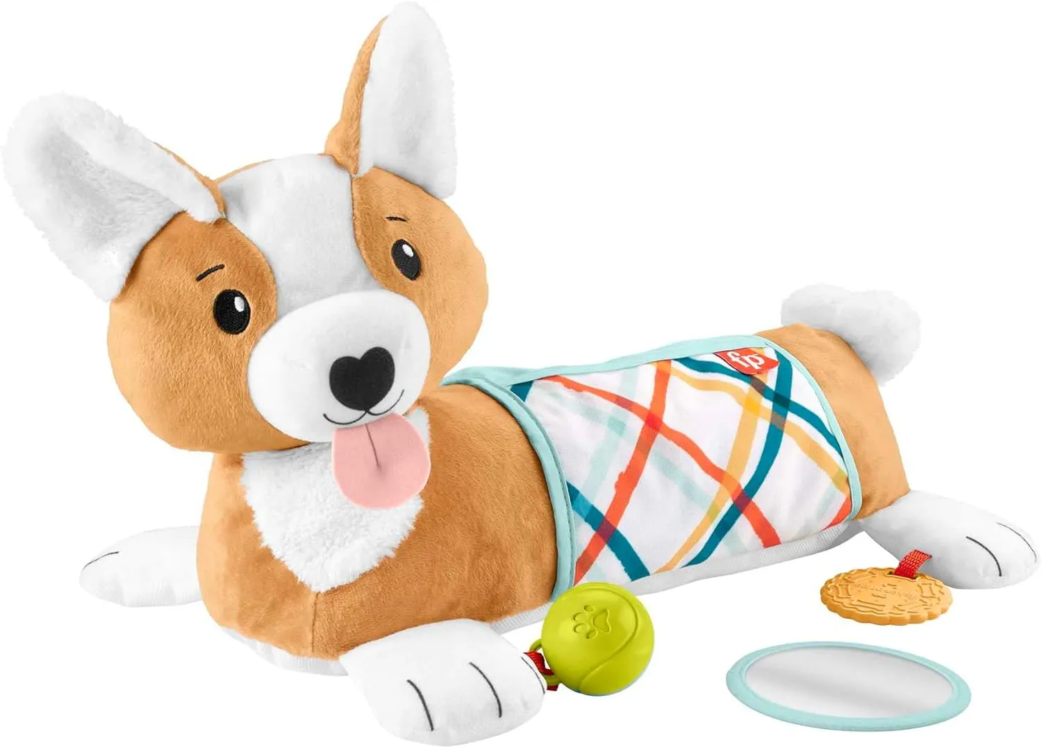 Fisher Price - 3-In-1 Puppy Tummy Wedge Plush With Teether Rattle & Mirror Toys