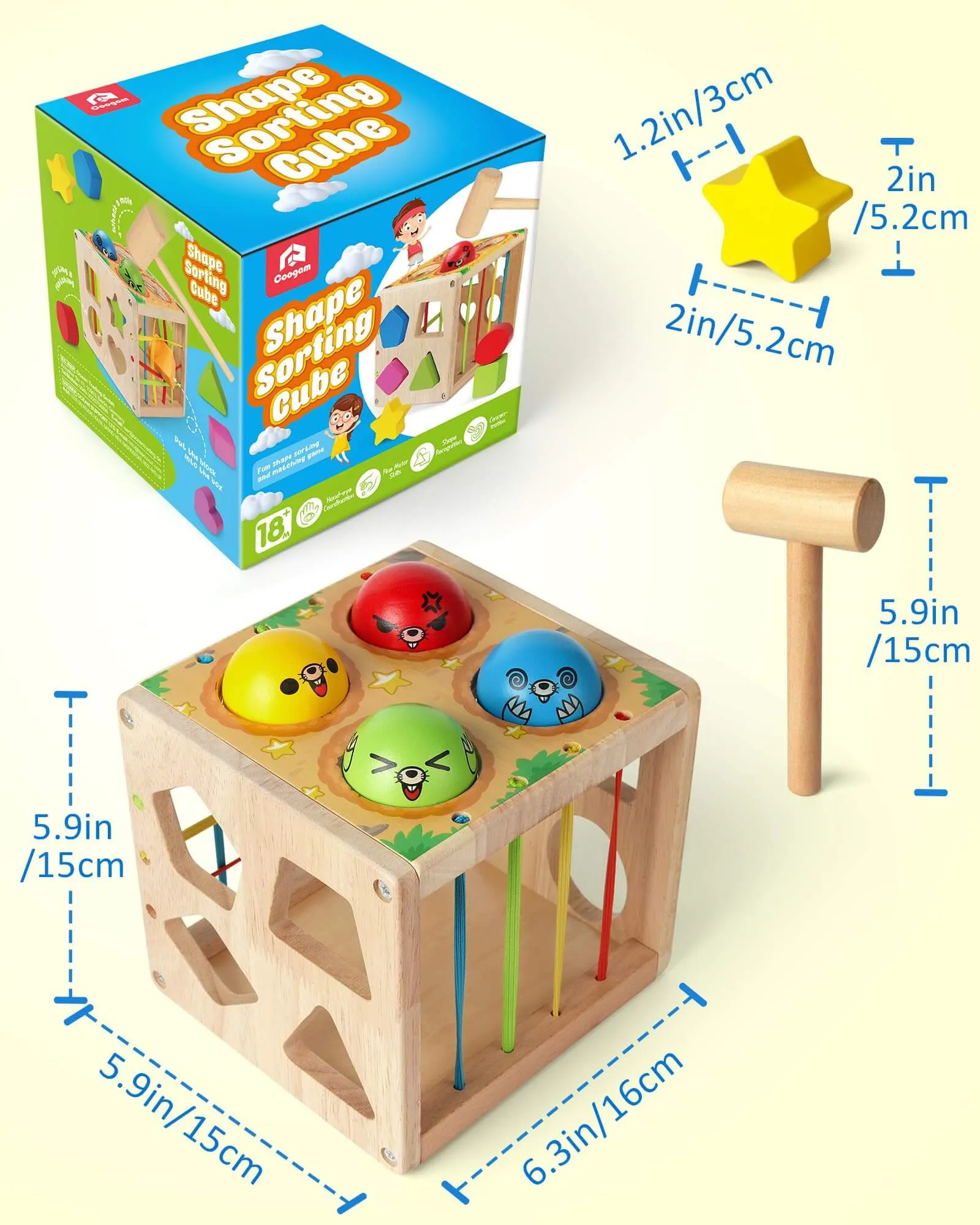 Mole Sorter Cube  Wooden Shape Sorter