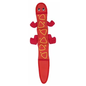 Outward Hound Fire Biterz Red Lizard Plush Firehose Material 3 Squeaker Dog Toy, Large