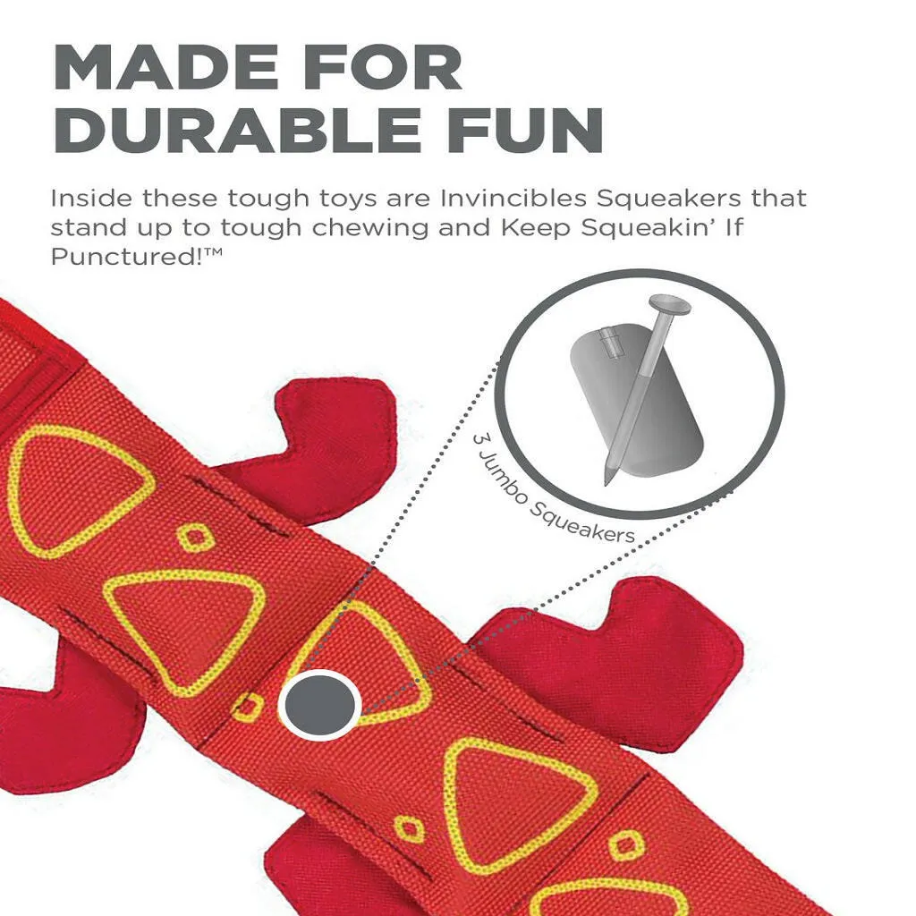 Outward Hound Fire Biterz Red Lizard Plush Firehose Material 3 Squeaker Dog Toy, Large