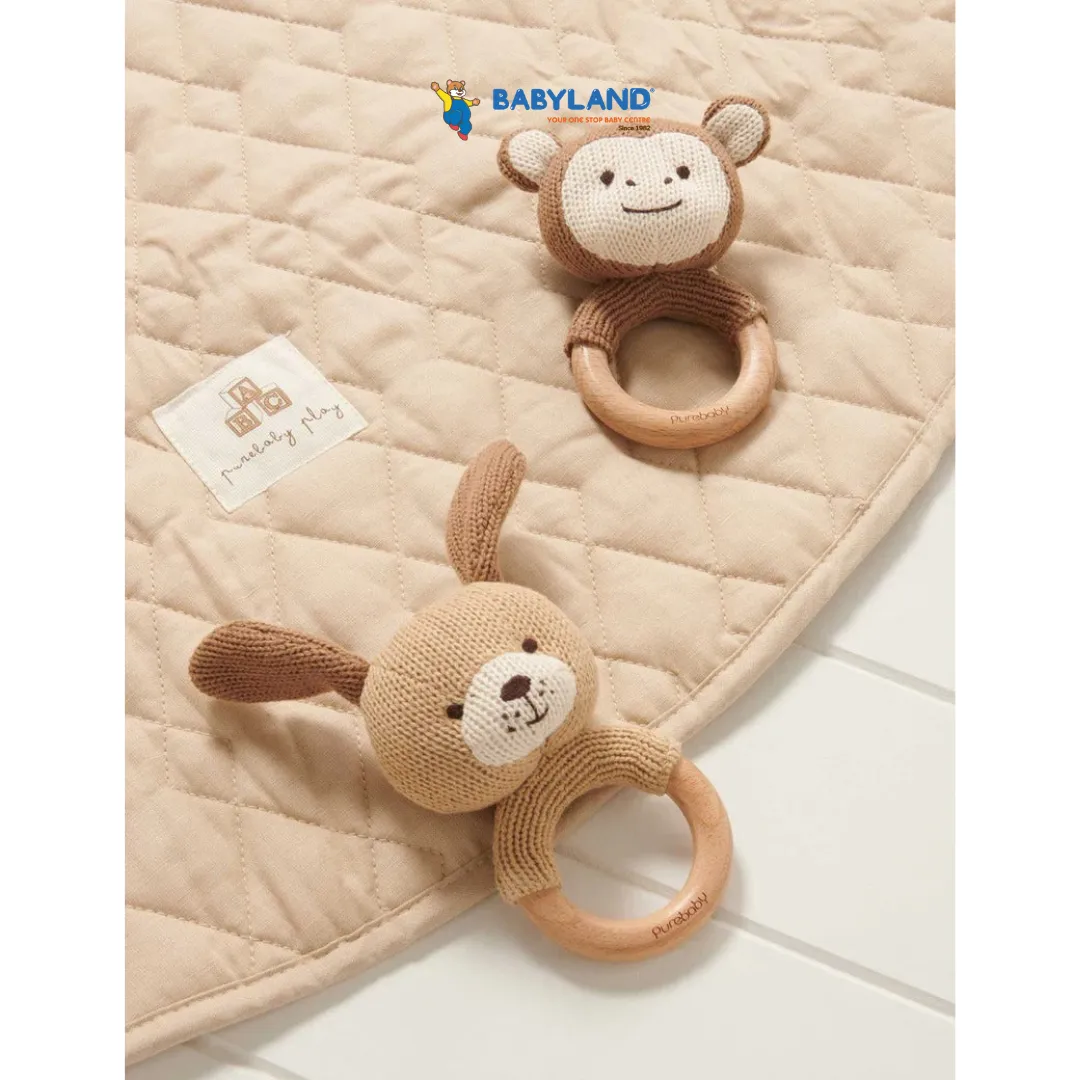 Purebaby - Organic Knitted Monkey Rattle Coconut (0m )