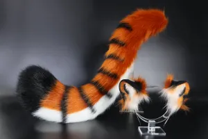 Realistic faux fur tiger ear and tail set tiger cosplay ear and tail set tiger petplay set animal cosplay tail and ear petplay tail and ear