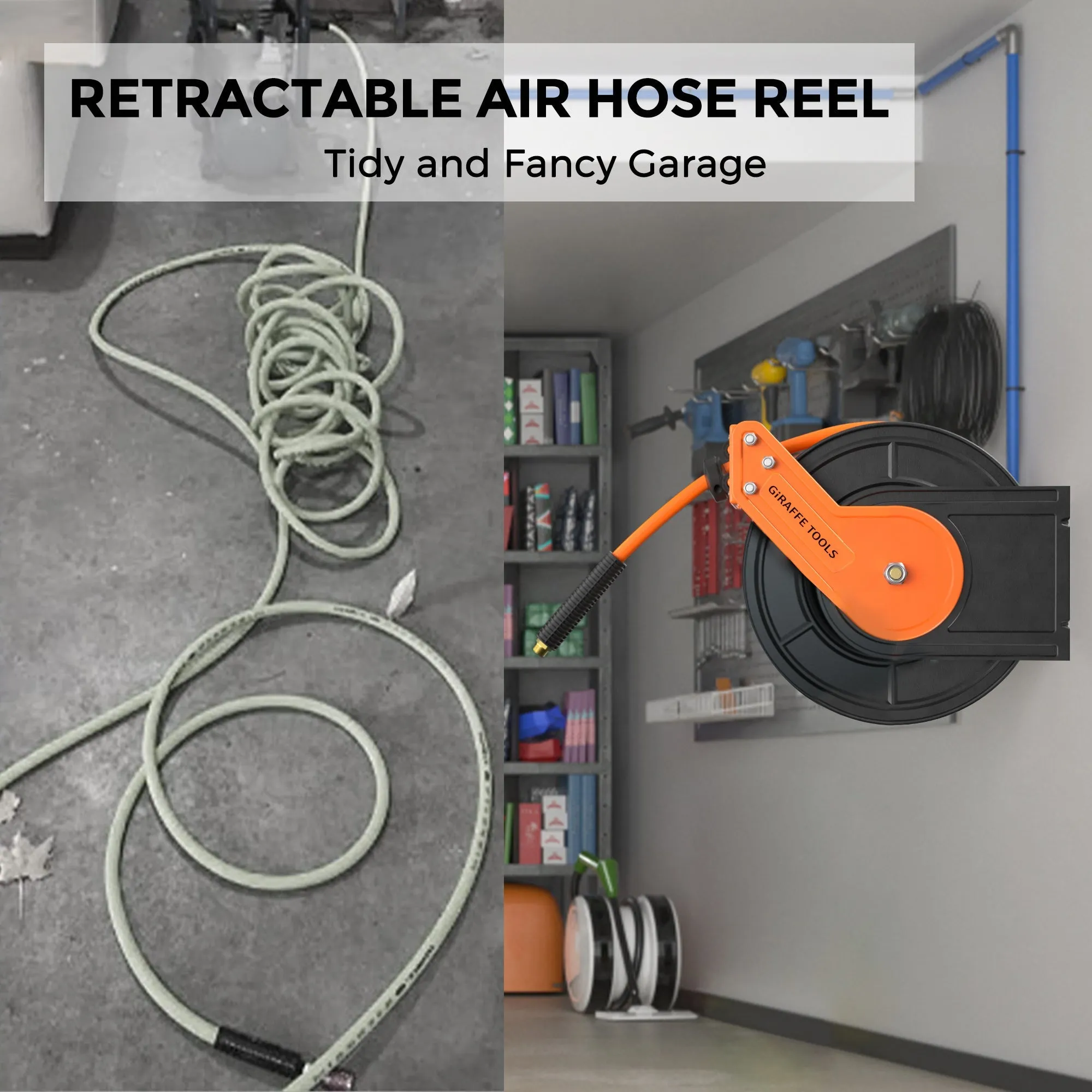 Retractable Air Hose Reel Plus-50ft-3/8in