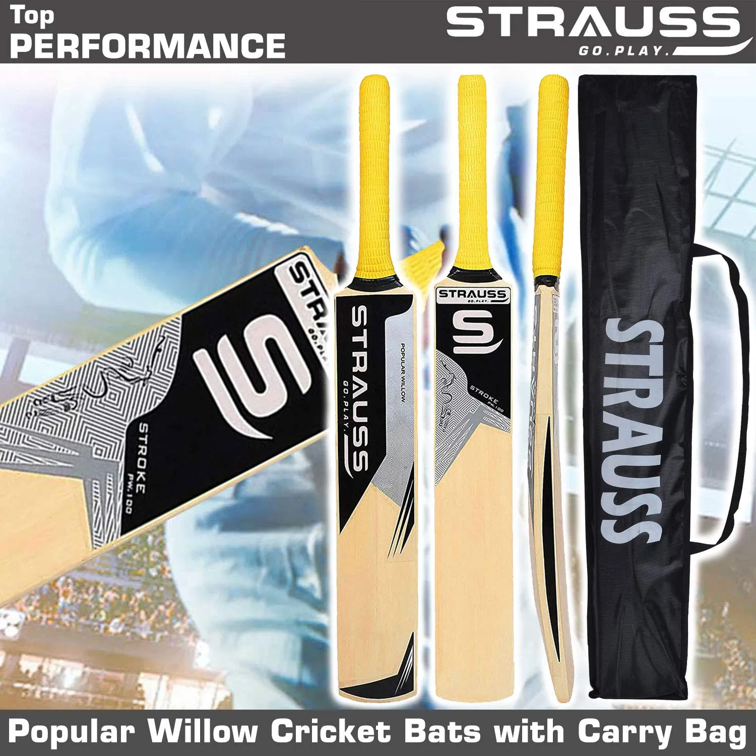 Strauss Cricket Bat | Edition: PW-100 | Popular Willow | Size: 5 | Color: Beige | Tennis Cricket Bat | for Boys