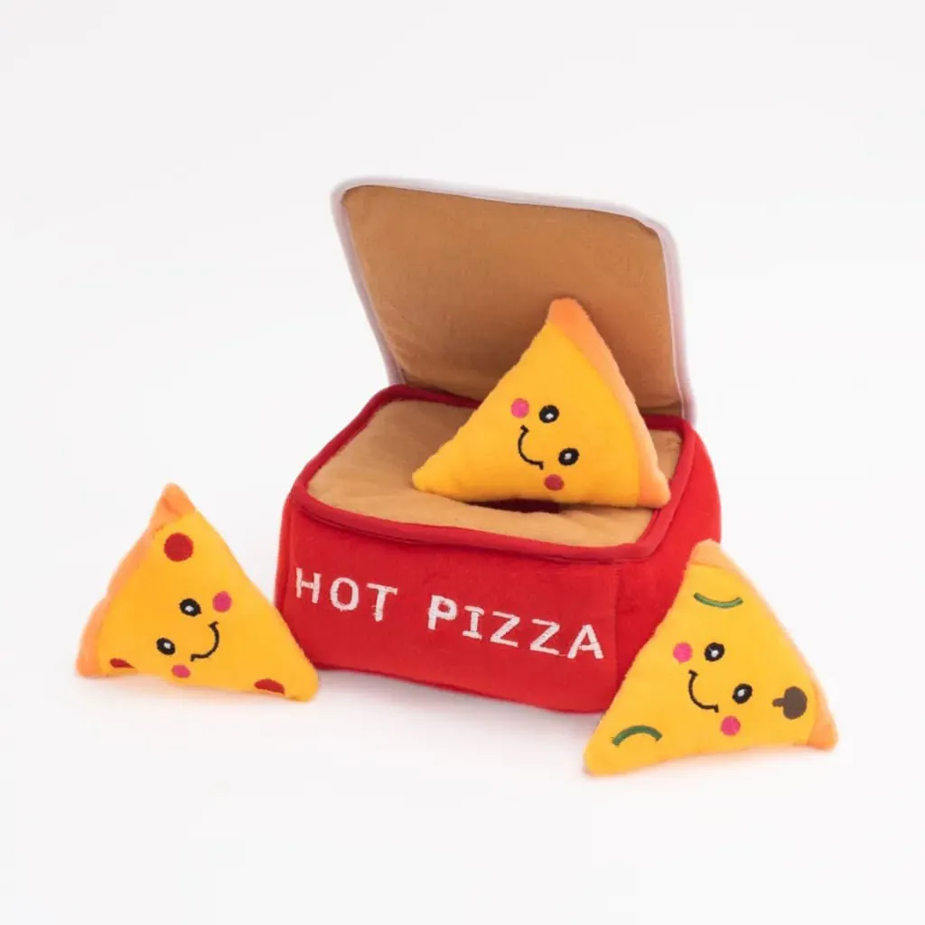 Zippy Burrow 4 Piece Pizza Box Squeaker Dog Toy