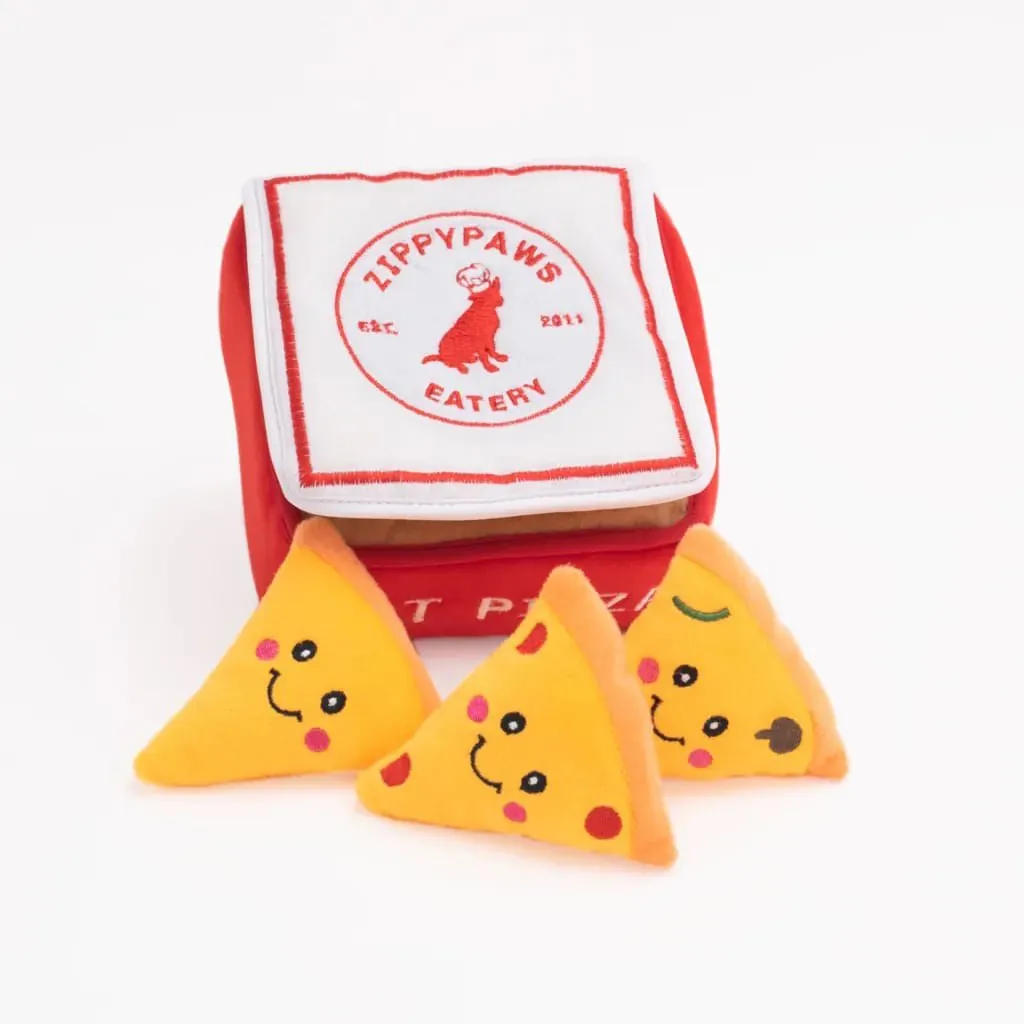 Zippy Burrow 4 Piece Pizza Box Squeaker Dog Toy